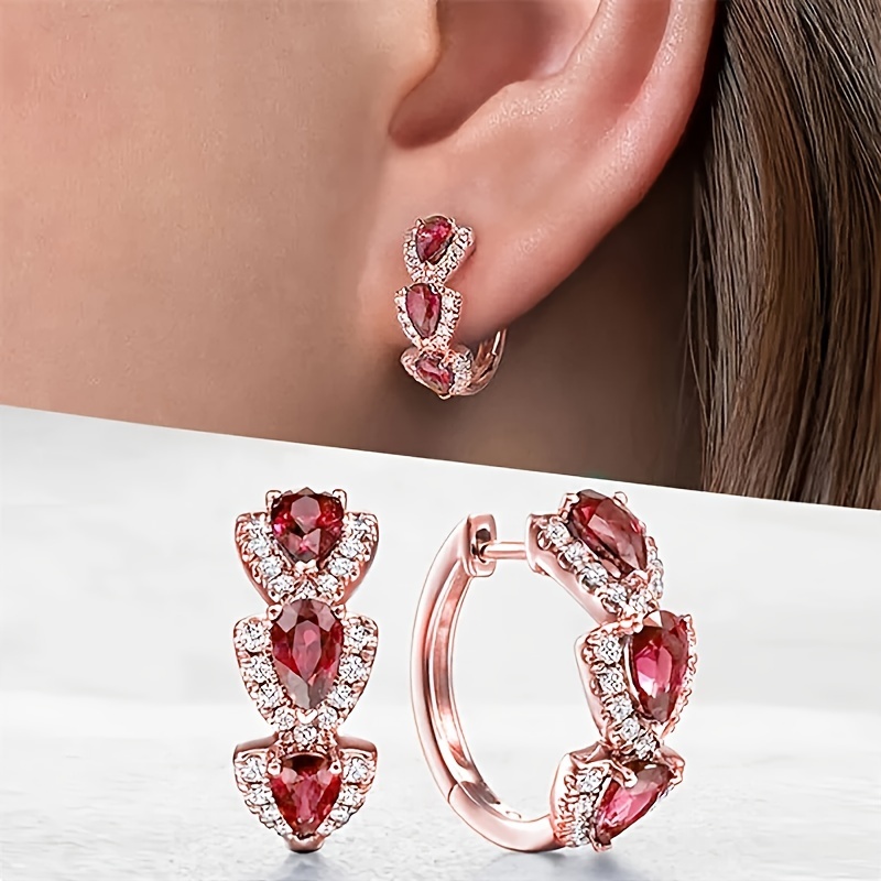 TEMU Of Women's Fashionable Hoop Earrings Exquisite Luxury Inlaid Teardrop Cubic Synthetic Zirconia Hoop Earrings For Wedding Banquet Anniversary Jewelry Accessories