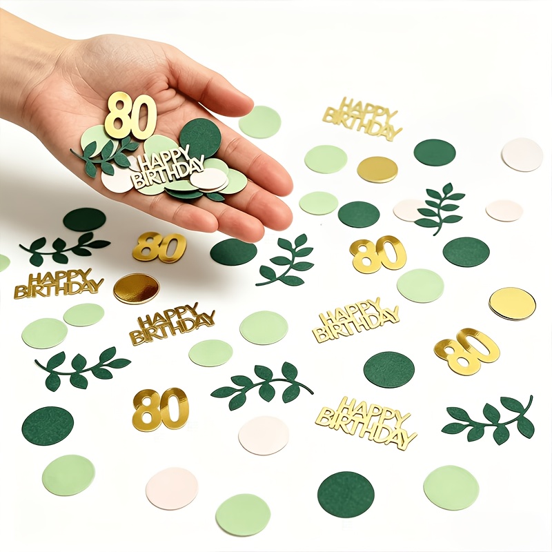 TEMU 55pcs 80th Happy Birthday Confetti - Sparkling Golden, Sage Green 80th Birthday Table Decorations, Suitable For Parties And Birthday Party