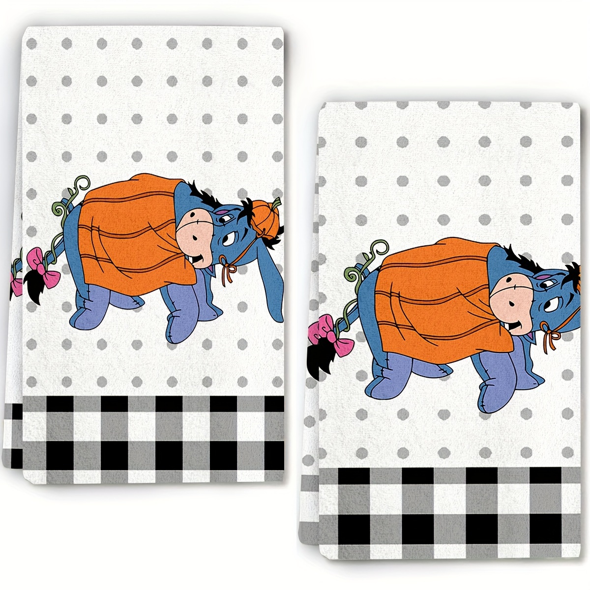 

Lot de 2 serviettes de cuisine modernes Eeyore, en fibre superfine, résistantes à la décoloration, lavables en machine, avec bordure à carreaux