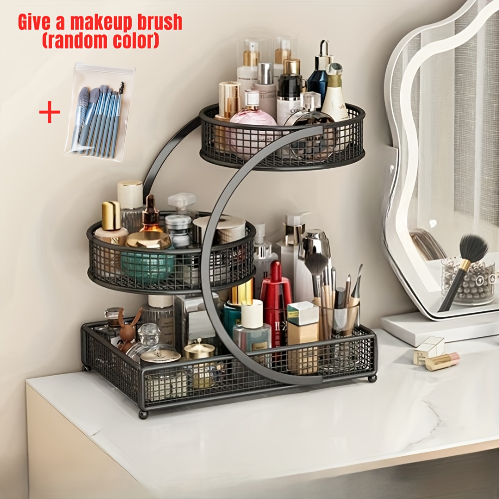 TEMU A Storage Rack For Painted Metal Cosmetics (with Makeup Brushes Of Random Colors). A Lightweight, Non Installation Cosmetic Storage Rack That