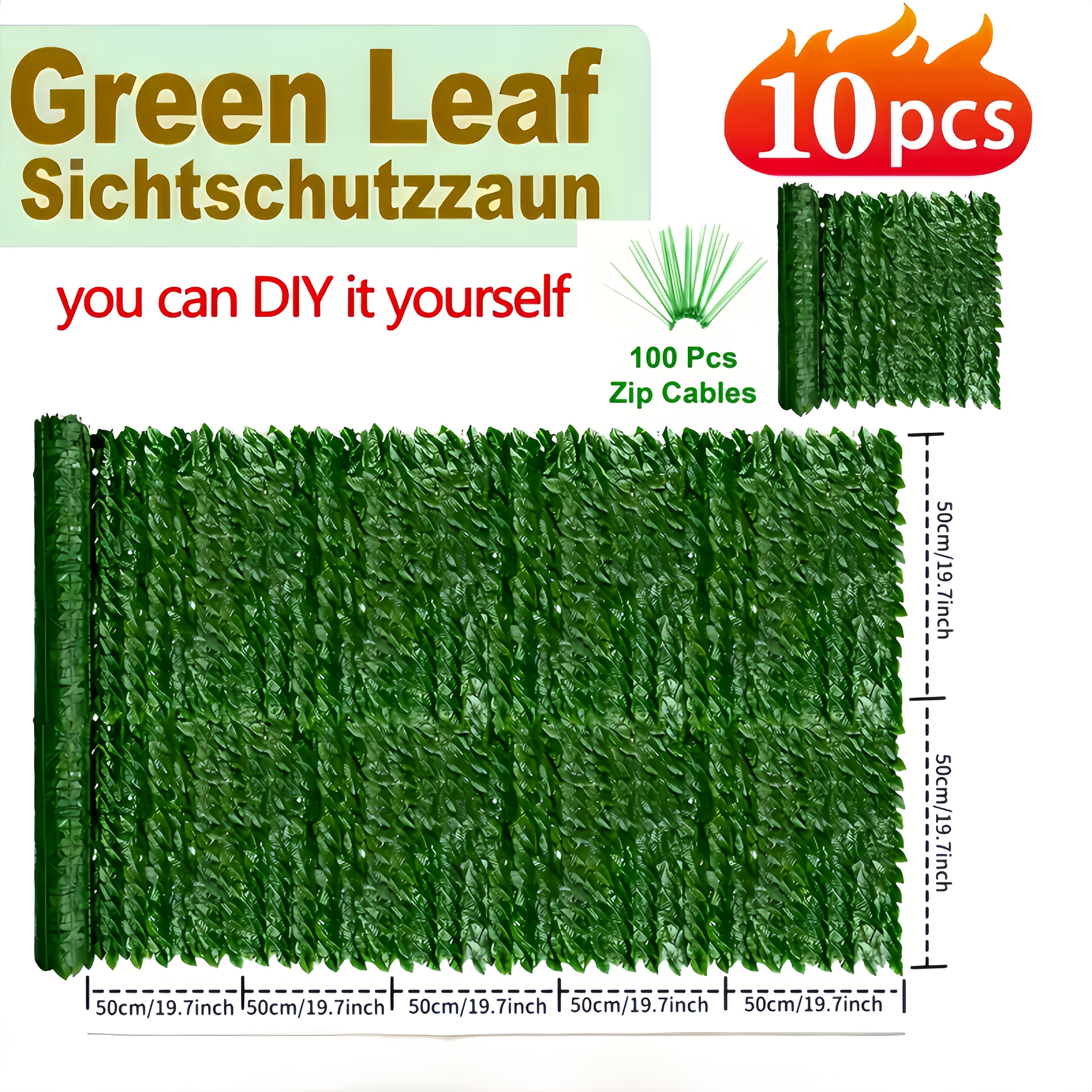 TEMU 【3d】 [3d] 10pcs Artificial Ivy Fence Panels With 100pcs Fixing Ties - 5.0m X 49.99cm, Lifelike With Dense Leaf Design, Made Of High-quality