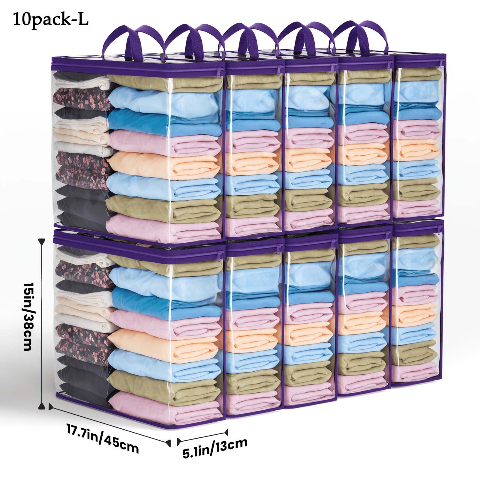 Image of 5/10 Pack Clear Zippered Storage Bags Sweater Storage Bags Plastic Storage Bags For Blankets Clothes Bed Sheet Organizer With Zipper For Closet Sweater Bed Sheet Clothes Pillow-purple