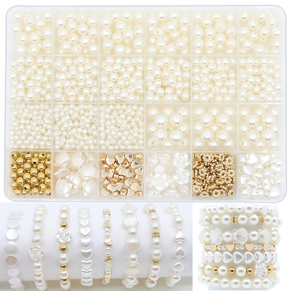 E-shop 1200 Stück 6-10mm Acryl-Rundperlen mit goldenen Herzen verschiedenen durchbohrten Dekorationsperlen in Boxen, ideal als Geschenkarmbänder für
