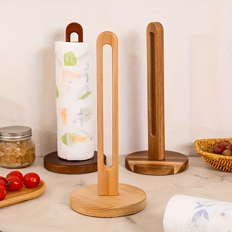 

1pc Wood Paper Towel Holder Kitchen Roll Paper Storage Rack For And Plastic Wrap Solid Wood Storage Rack No Drilling Required