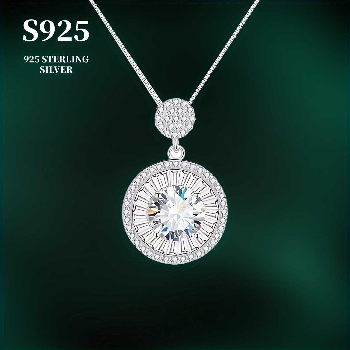 

925 Sterling Silver Necklace With 2 Carat Moissanite Design, Elegant And Sexy Style Round Halo Pendant Jewelry Engagement, Wedding Accessories Gifts For Women