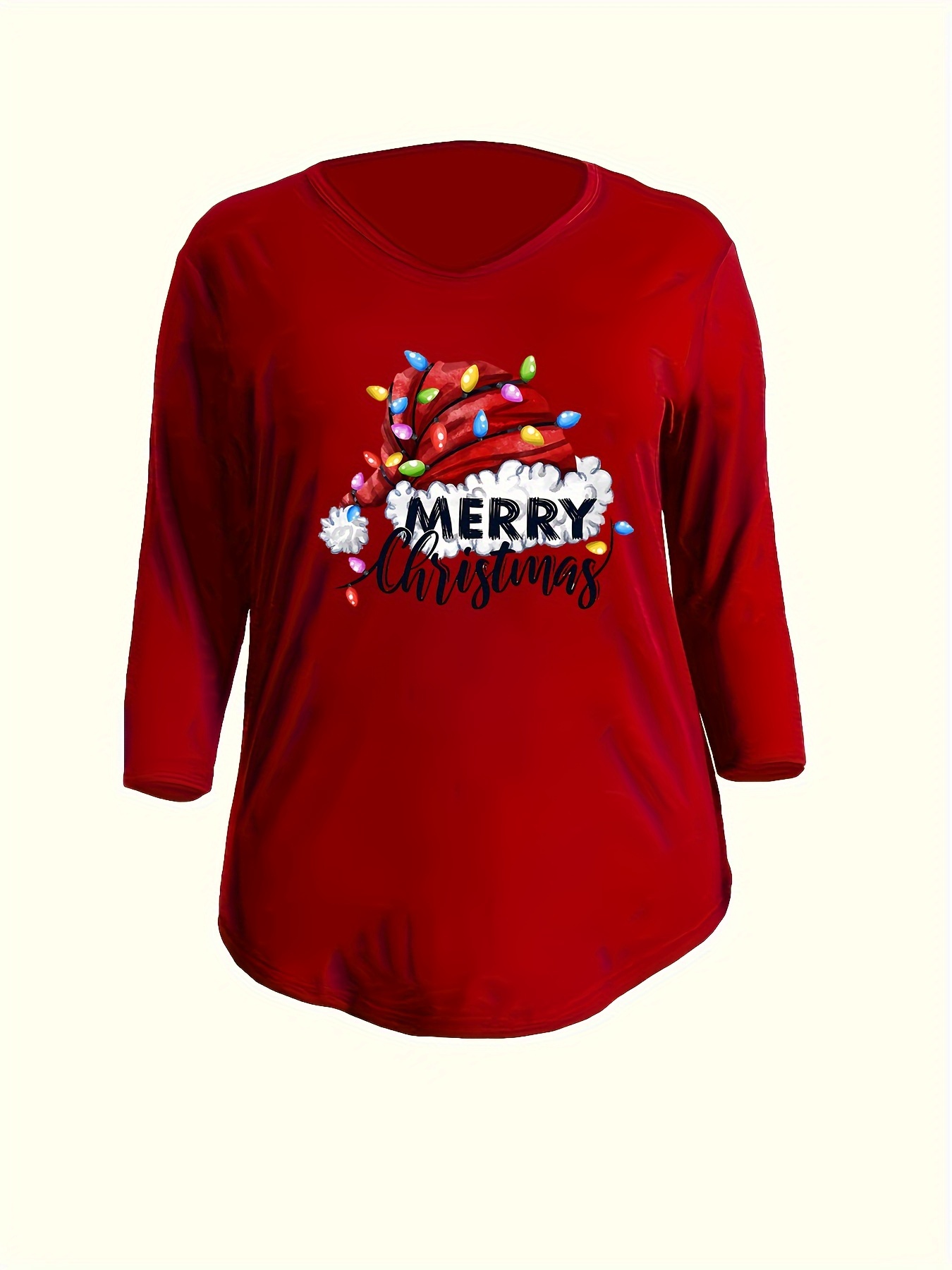 plus size womens christmas graphic print v neck t shirt Temu
