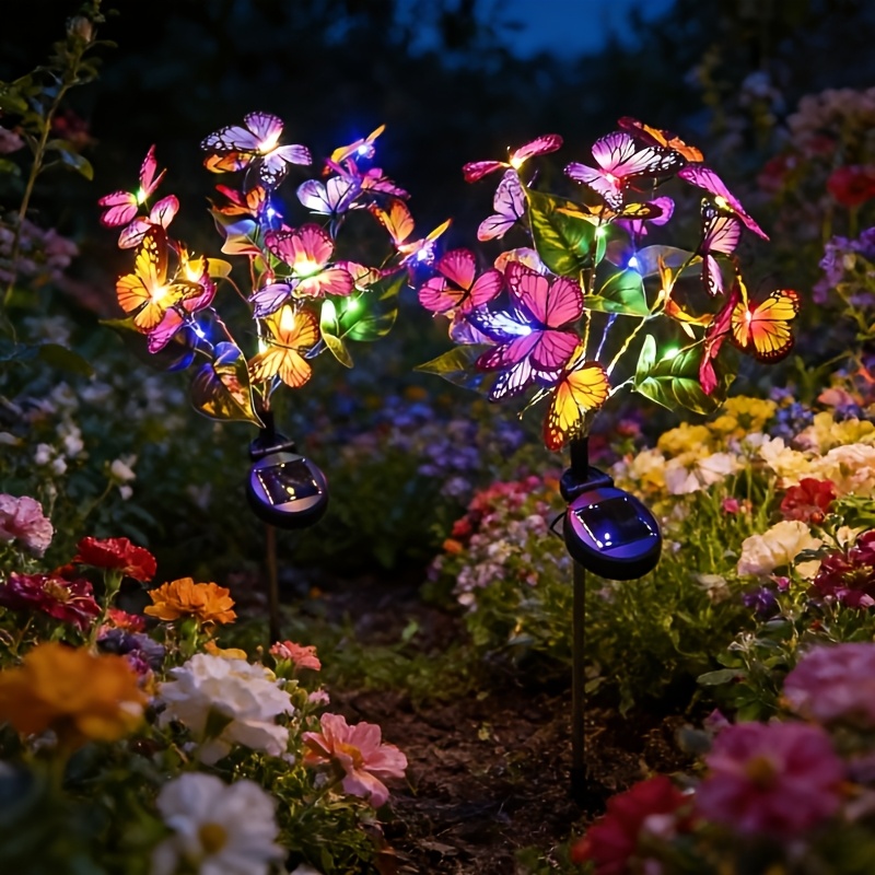 TEMU Lot de 2 lampes solaires de jardin, lampes solaires d'extérieur, lampes solaires arbre papillon, décorations de jardin et de cour extérieures,