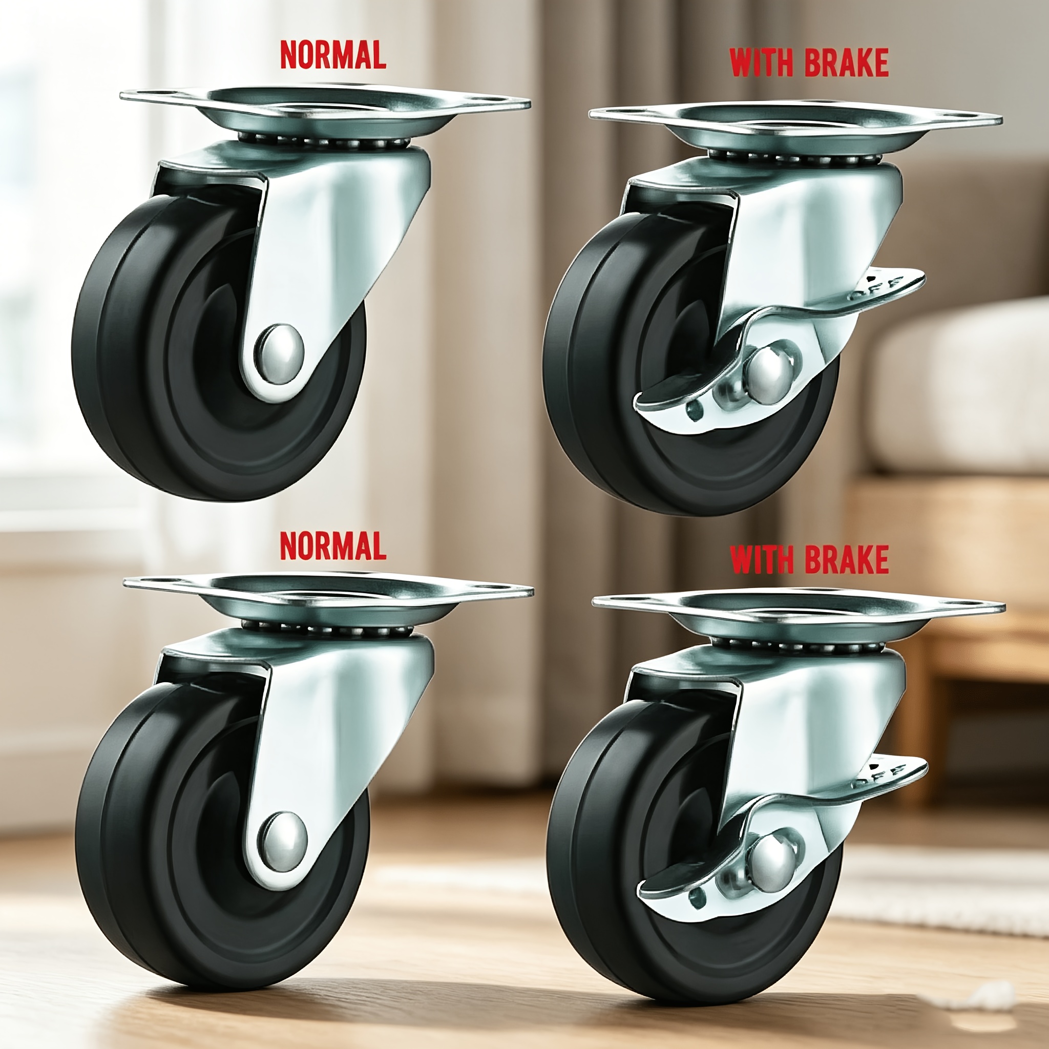 TEMU 4 Pack Heavy Duty Castor Wheels 2-inch Silent Swivel Caster For Furniture