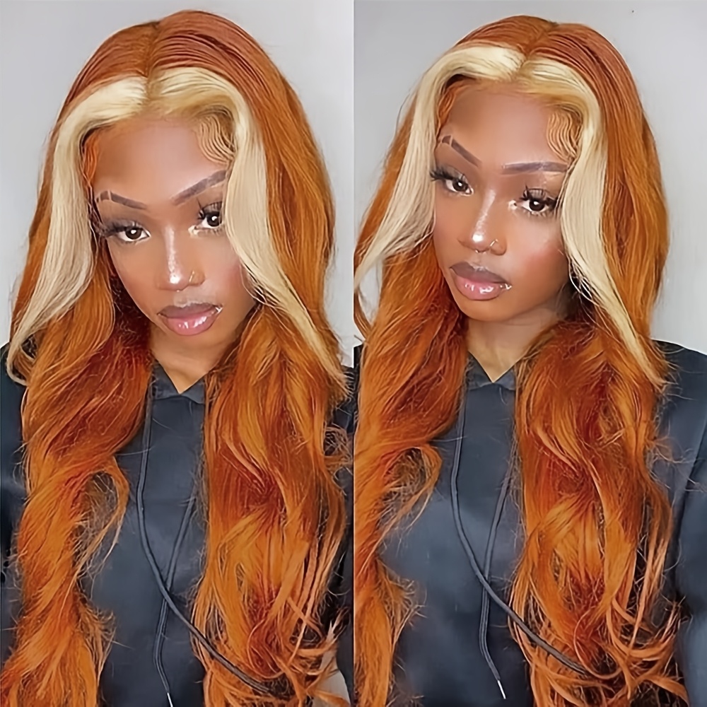 ombre orange lace front wigs women 24 inch long wavy blonde  display picture 2