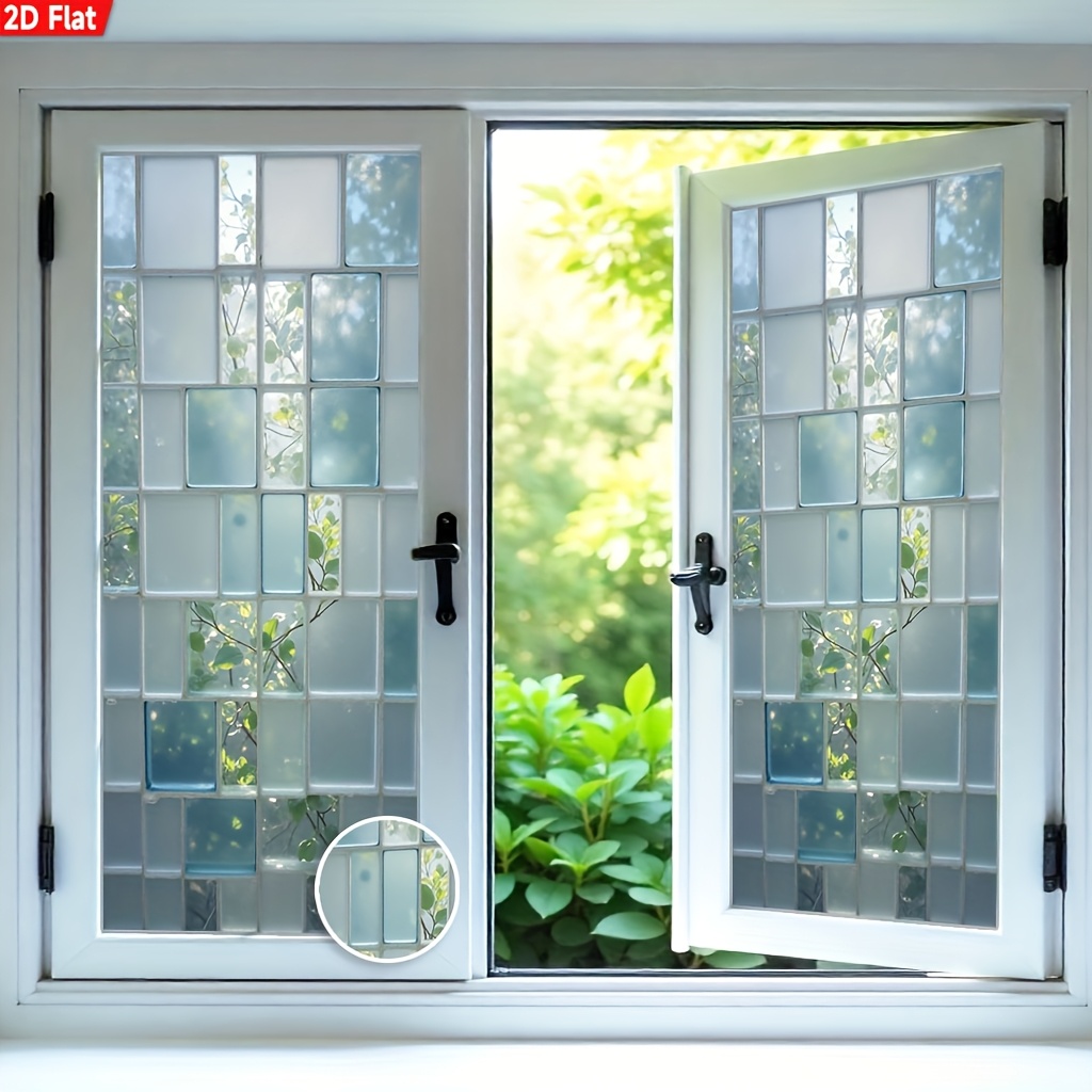 TEMU 2d Flat - 2d Flat - 1pc Of 2d Flat Pattern Window Film, Reusable And Without Glue, Suitable For Bathroom, Kitchen, Office, And Home Decoration,