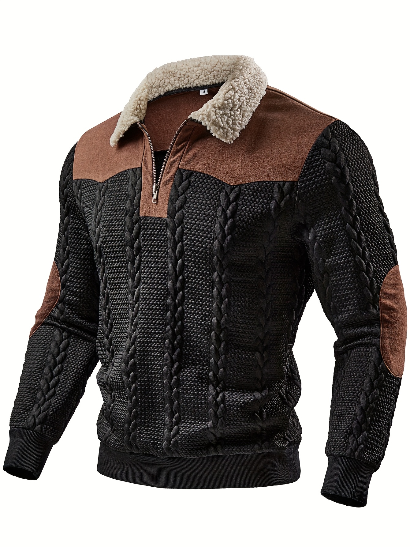 mens fashion casual sportswear autumn winter outdoor textured jacquard fabric contrast stitching zipper collar design long sleeve mens sweater Product details 1