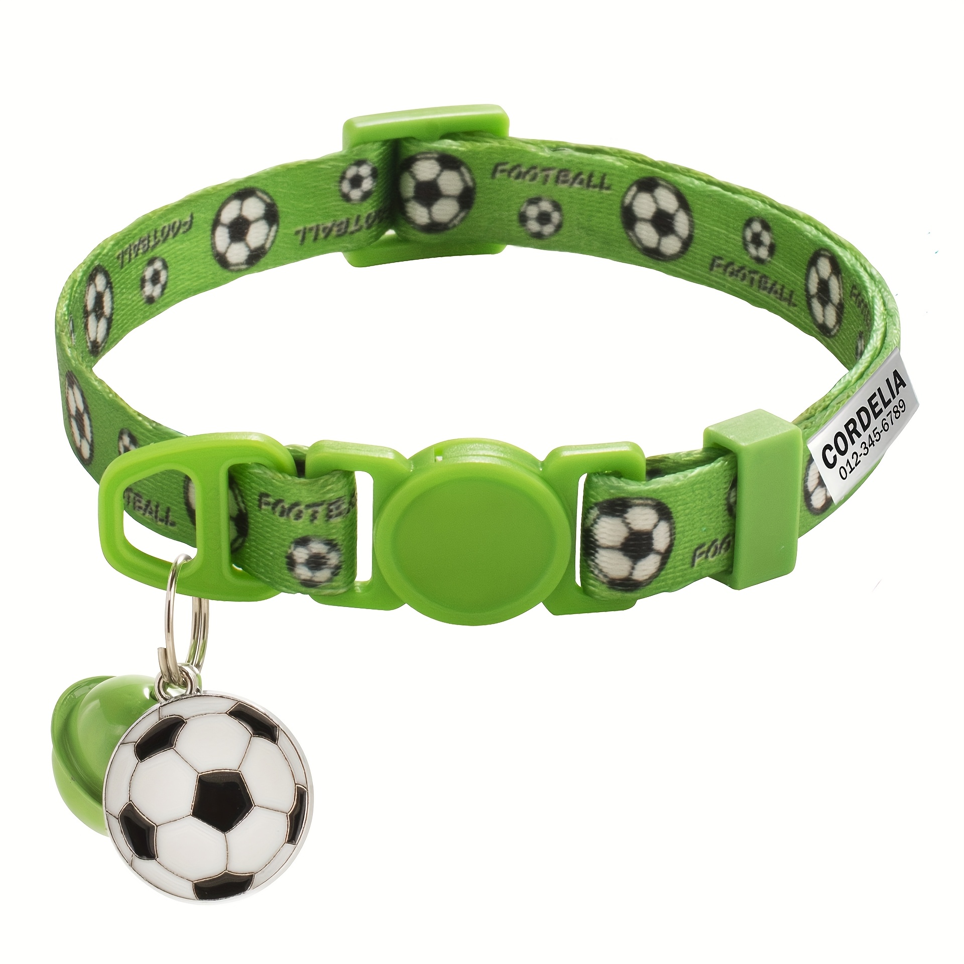 TEMU Customized 1pc Personalized Football Printed Collar For Pets With Safety , Durable Nameplate That Engraved With Owner's Phone Number And Pet's