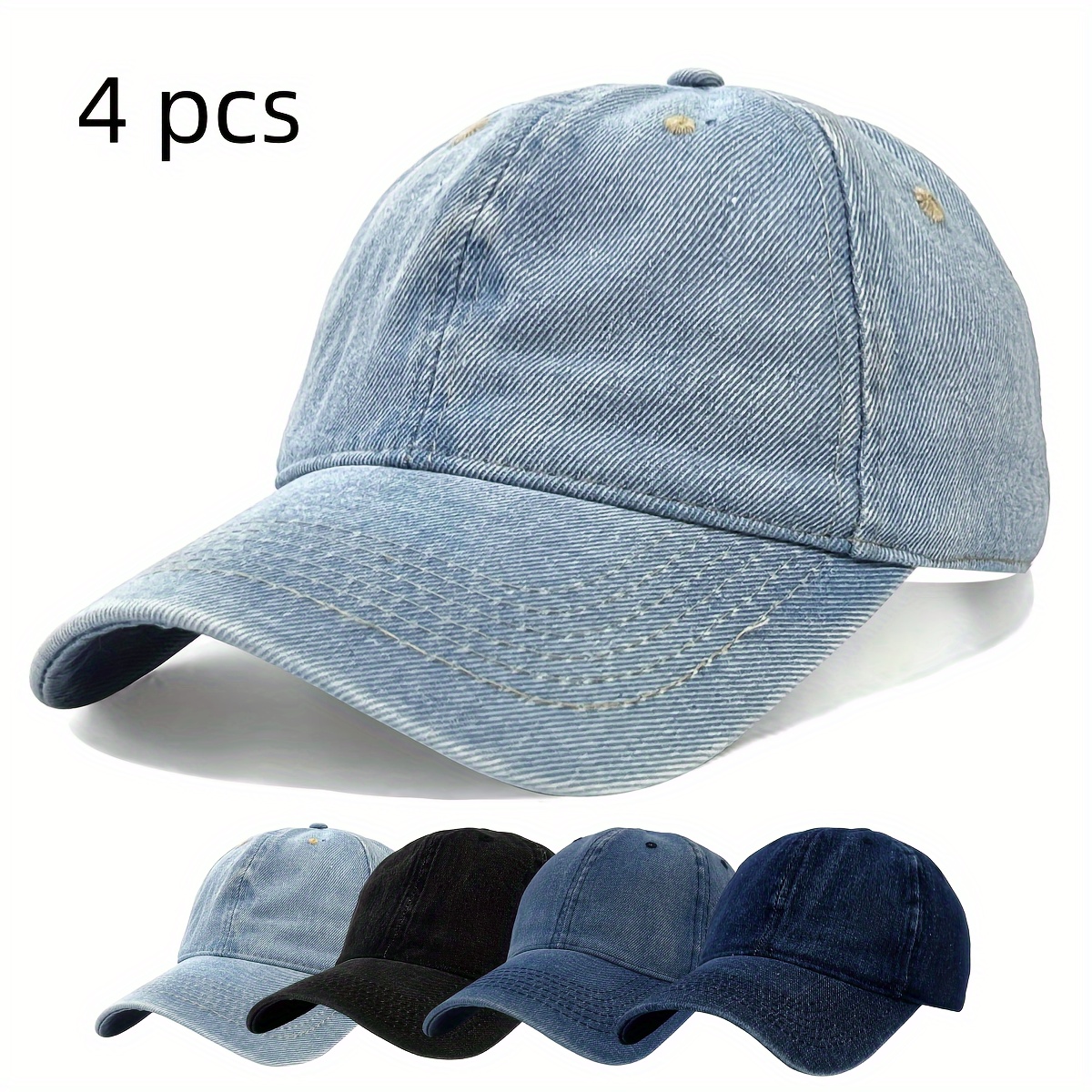 

Independence Day 4-pack Denim Baseball Caps, 100% Cotton, Adjustable Fit, Unisex, Sun Protection, Woven Craftsmanship, Vintage Style - Multipack Caps For Casual Occasions