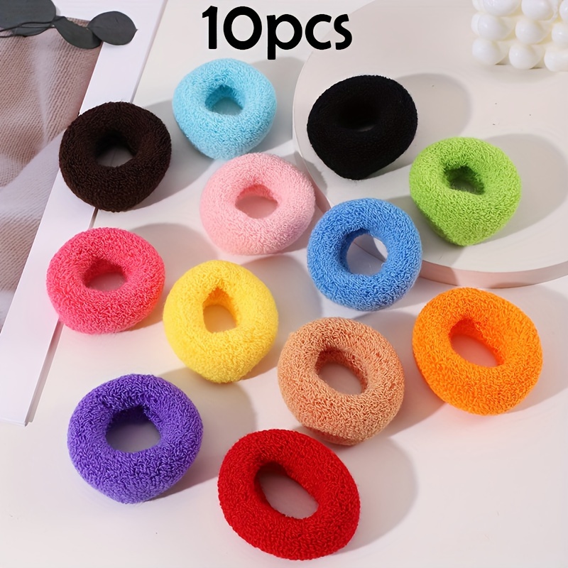 TEMU 10pcs Large Elastic Thick Hair Bands, Suitable For All Hair Types Seamless Terry Cloth Elastic Ponytail Holder Hair Additions No Damage Women' Use