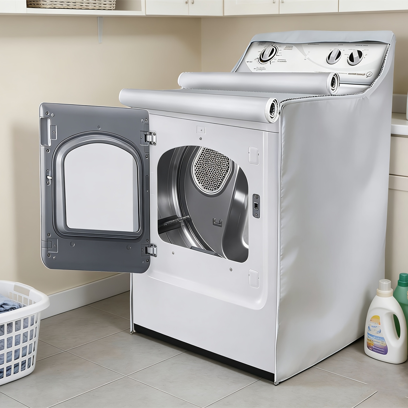 TEMU 1 Pack Washing Machine Cover, Milkproof Dustproof Washer With Zipper And Window,fit For Front Load Or Top Washer And Dryer,silvery