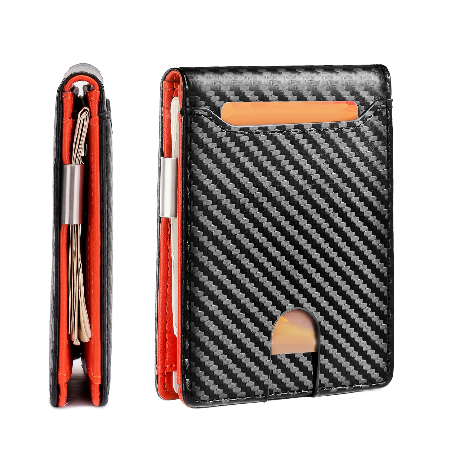 Image of Rfid Blocking Men's Carbon Fiber Wallet Minimalist, Ultra-thin, Double Fold Credit Card Holder Portable Front Pocket Wallet 0 Wallet, Ideal Gift For Men