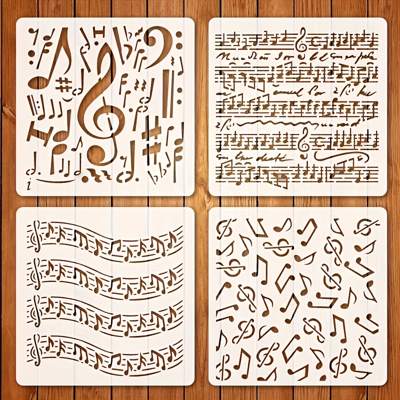TEMU This 4pcs Musical Note Template Set Is A Reusable Drawing Template Measuring 5.51 X 5.51 Inches, Suitable For Art On Fabrics, Canvases, Walls,