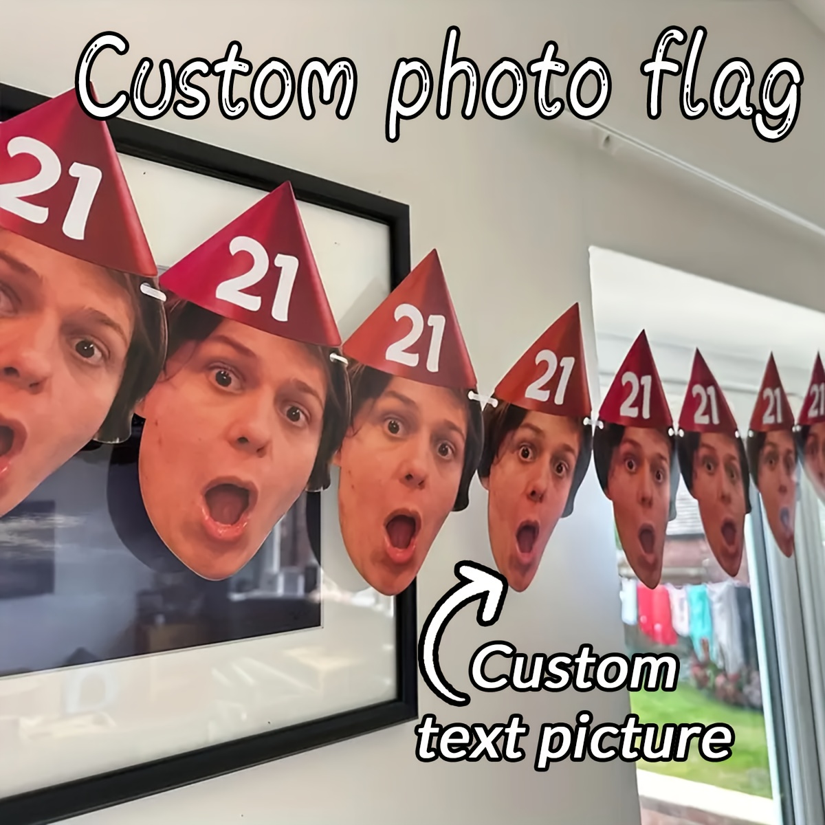 8pcs custom photo birthday banners with personalized photo inserts -   numbered age signs with party hats - easy to hang with  , no electricity needed - indoor/outdoor party decorations for boys girls 1st 5th 10th 21st 30th 40th 50th birthday party decorations - ideal gift for birthdays, anniversaries, retirement parties 0