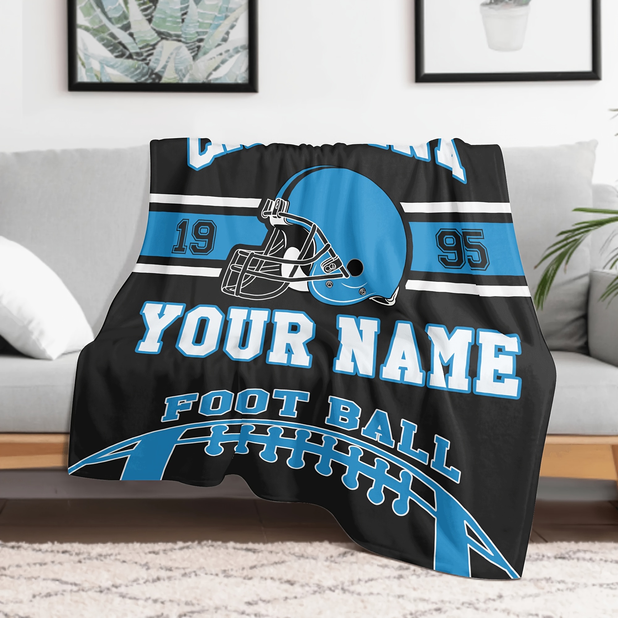 

Custom Football Personalized Name Knit Polyester Blanket - Fan Gift, Ideal For Bed, Sofa, Travel | Rectangle Shape, Weaving