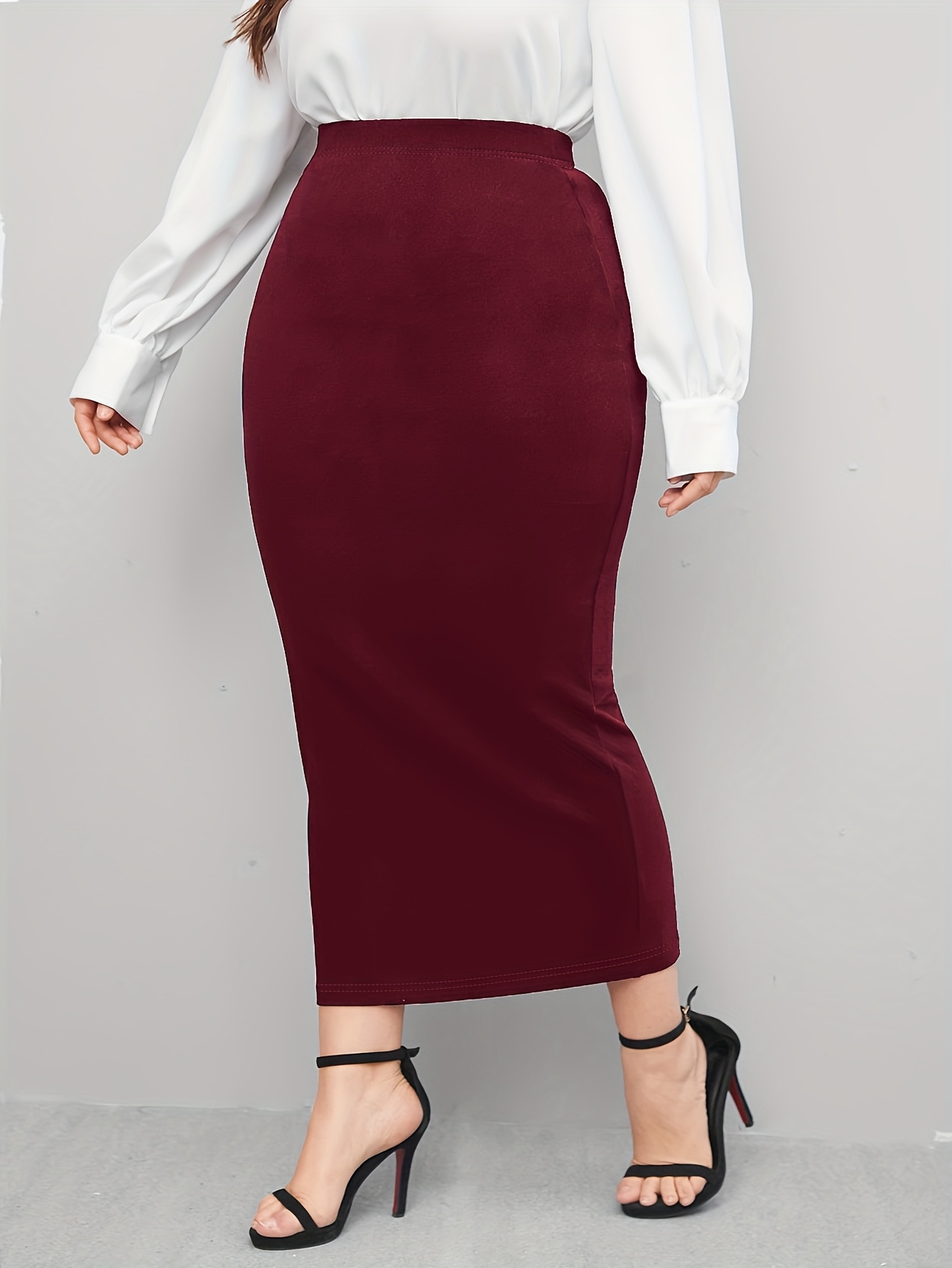 Jupe Crayon Maxi En Similicuir PU Pour Femme - Taille Haute, Longueur Mi-mollet - Pour Bureau, Sortie Décontractée - Tailles S à XXL