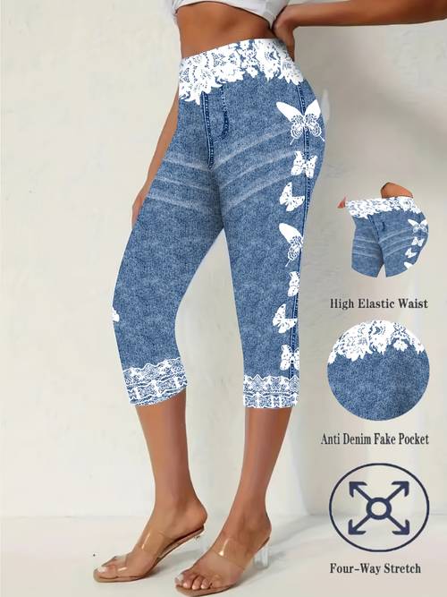 directional development resort style european and trend printed layer capri pants
