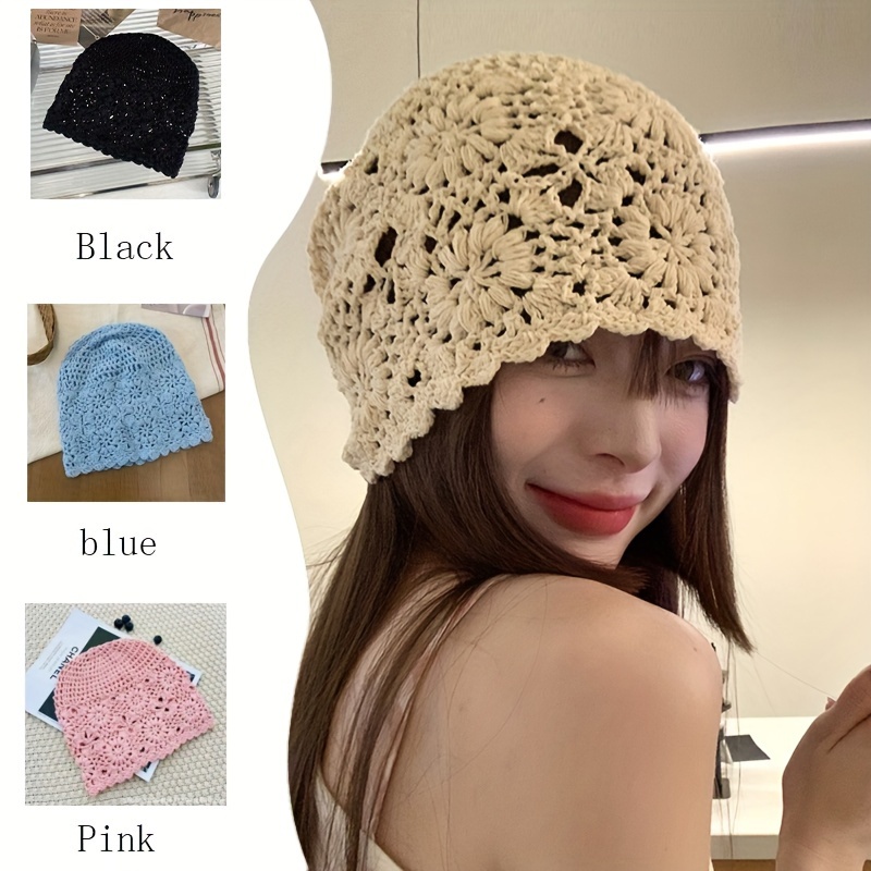 

Elegant Women's Knit Beanie - Lightweight & Breathable Polyester, , Solid Color With Intricate Lace Patterns | Parties & Holidays