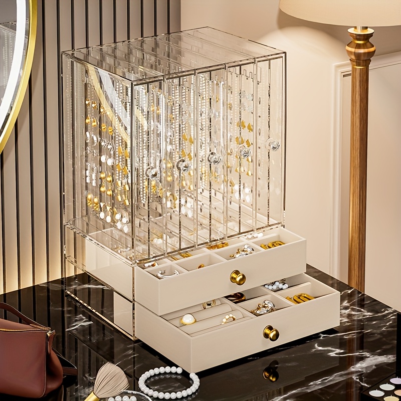 Organizador de Joyería Acrílico Transparente y Elegante con Cajones - Gran Capacidad Multinivel para Pulseras, Relojes, Anillos, Pendientes y Botones - Caja de Joyería Apilable para Organización en Tocador, Almacenamiento de Joyería