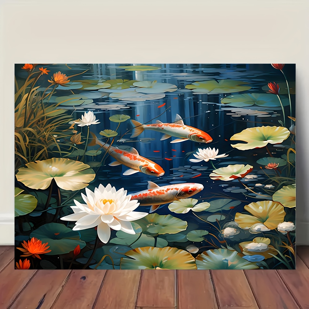 

Room Decor 1pc Artistic Diy Painting By Numbers Kit, Modern , Handpainted Fish And Flowers Picture For Home Decor, 12x16in/30x40cm