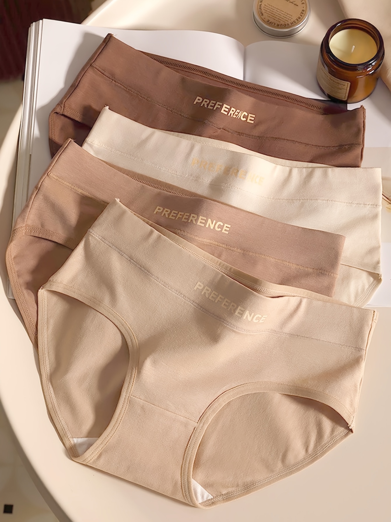 4-Pack Women'S Mid-Waist Underwear, Maillard Color, Sporty, Comfortable, Breathable, Hip-Hugging Triangle Briefs, Women'S Shorts