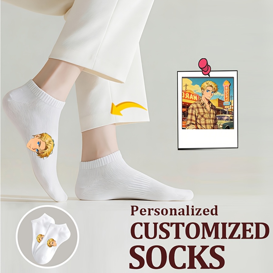 TEMU 1 Pair Custom Photo Boat Socks - Personalized Photo Printing Suitable For , Custom Picture For Team Gifts, Group Favors, Hand Washable Photo