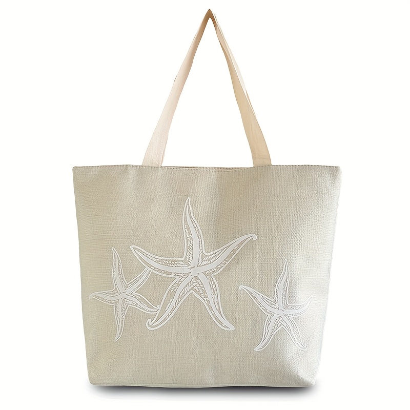 E-shop Große Damen-Tragetasche in Weiß, Strand-Stil Schultertasche für Frauen, aus hochwertigem, langlebigem Leinen mit integrierter Handytasche, ideal