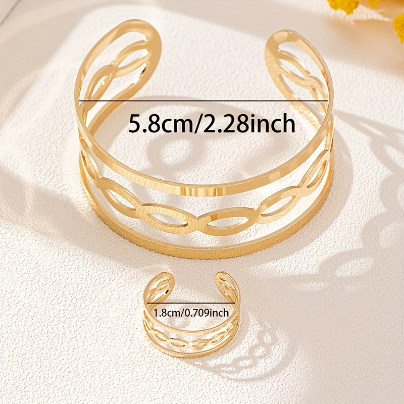 2pcs Minimalist Hip-Hop Spiral Wide Band Bangle and Ring Set
