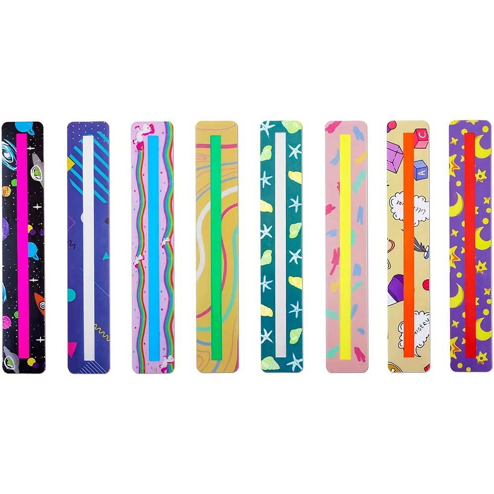8pcs Colorful Reading Rulers For Dyslexia & Beginners, Guided Reading Strips With Tracking Lines, Pet Material, Fun & Educational Design For Independent Reading Practice, Reading Accessories