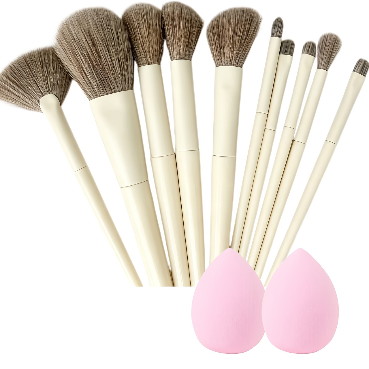 Image of 12pcs Premium Synthetic Makeup Brush And Beauty Sponge Set - Ideal For Blending Foundation, Blush, Concealer, And Eyeshadow!
