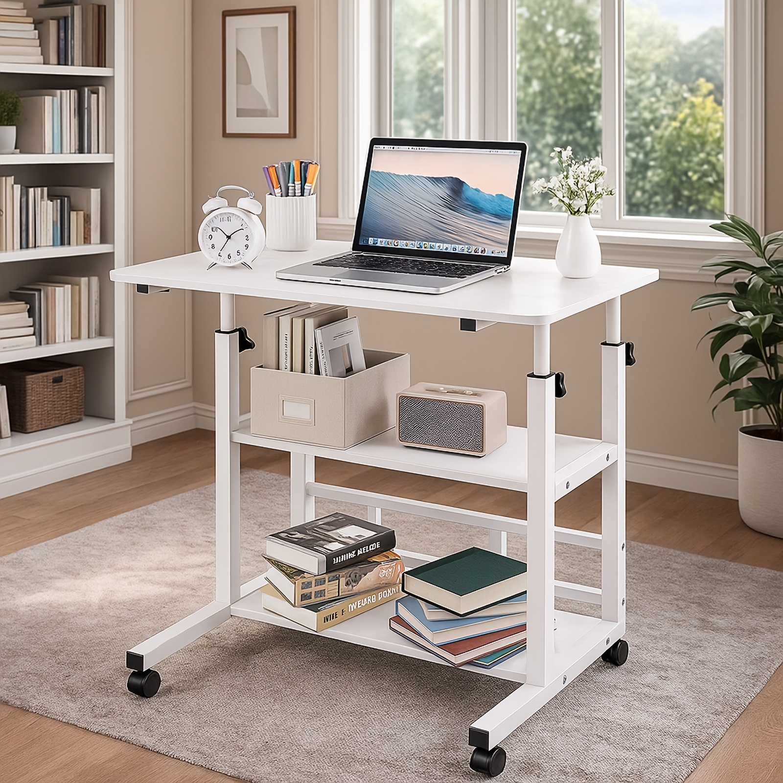 Mobile rolling desk on wheels