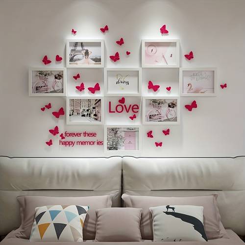8pcs/set Artistic Photo Frame Set With Scenic Prints And Butterfly Stickers, Creative Wall-Mounted Gallery Collection For Living Room Bedroom Wall Decor, Includes Various Sizes (5-10 Inches)