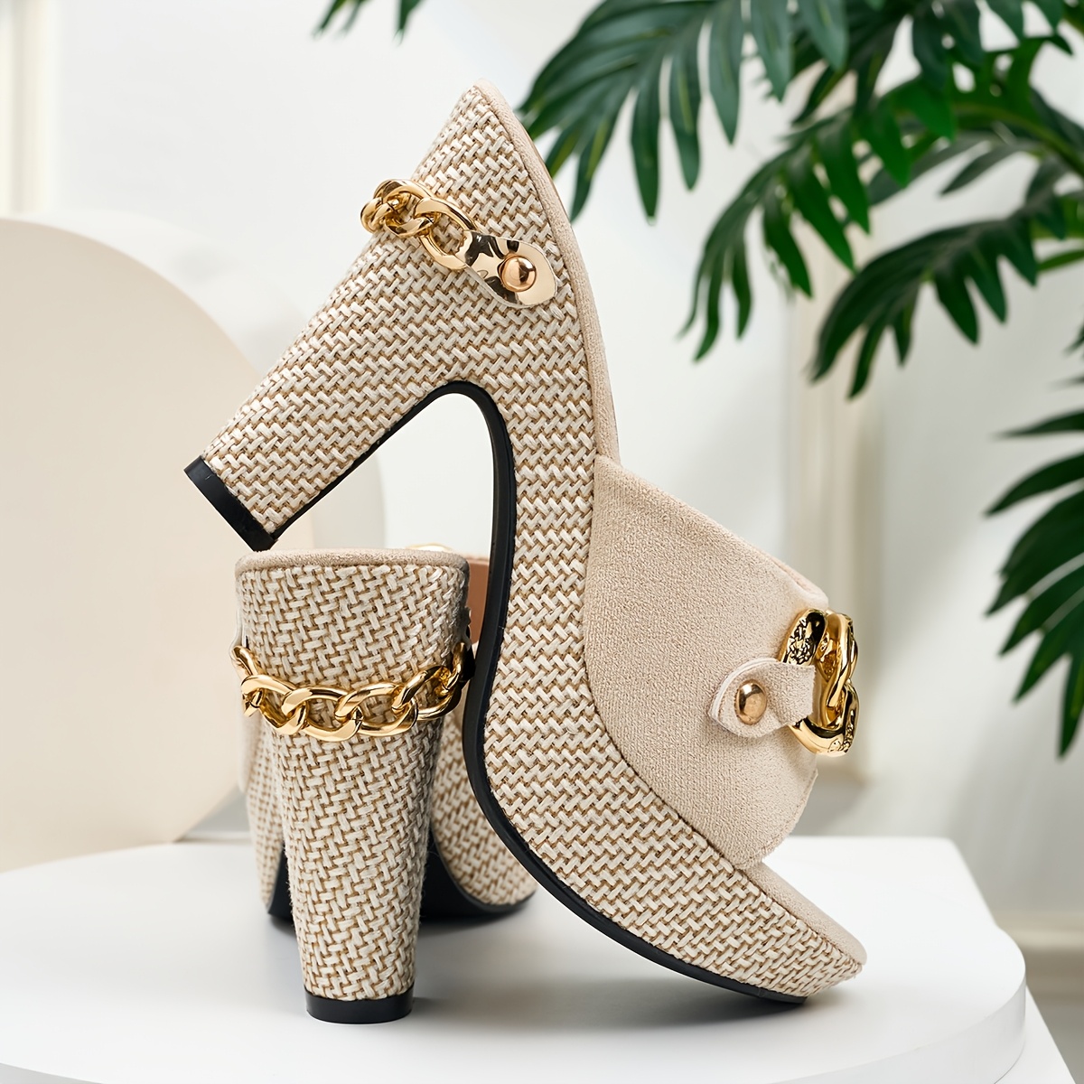 elegant womens metal chain embellished high heel sandals women shoes Product details 3