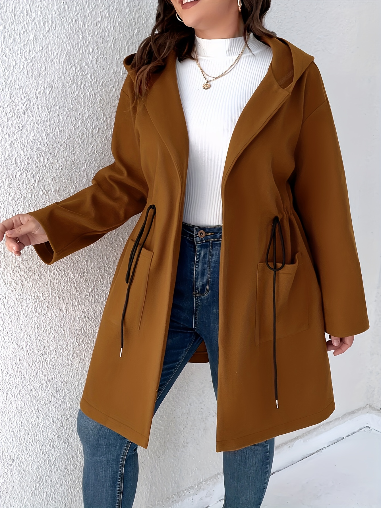 plus size women's plus size elegant black trench coat belt Temu