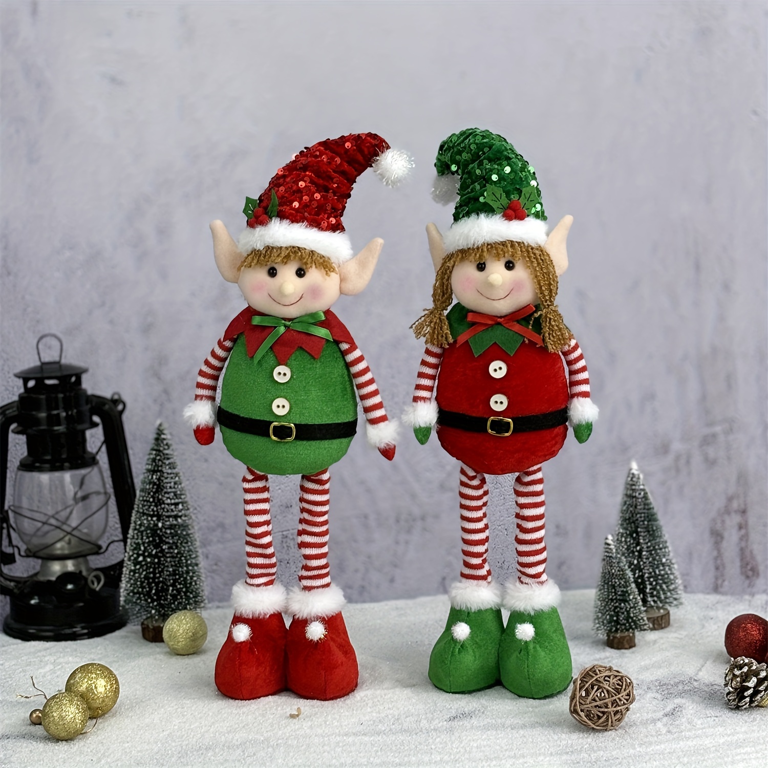 

1pc Classic Stretchable Elf Figurine, Unisex Christmas Party Decor, Festive Wall Hanging For Home & Kitchen, Polyester, No Laser, No Feather, Holiday Seasonal Ornament