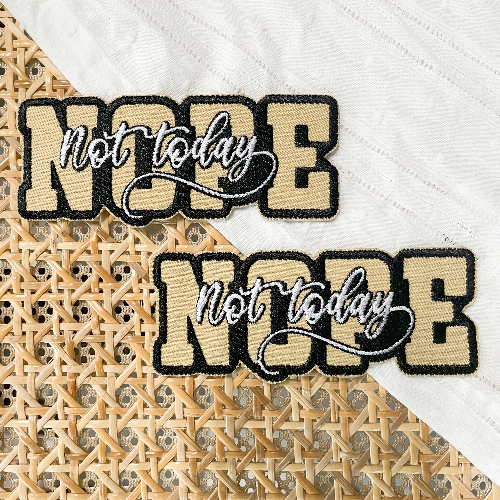 2pcs 'nope Not Today' Embroidered Patches, Trendy Iron-on/sew-on Appliques, Polyester, For Trucker Hats, Bags & Apparel Decor
