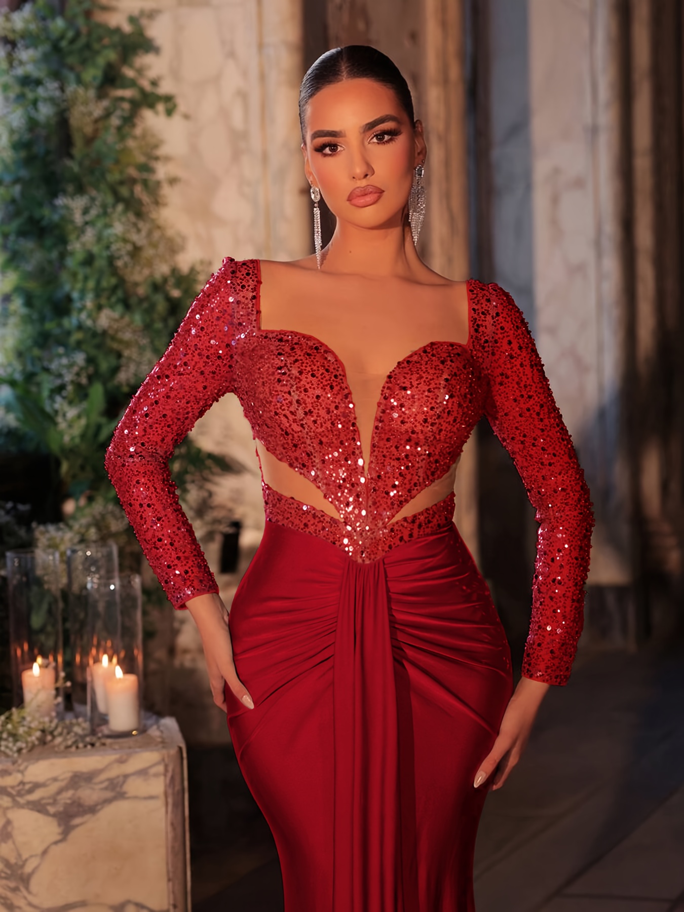 green emerald velvet dress NB-4000 Red Formal Dress Stitched main image 0