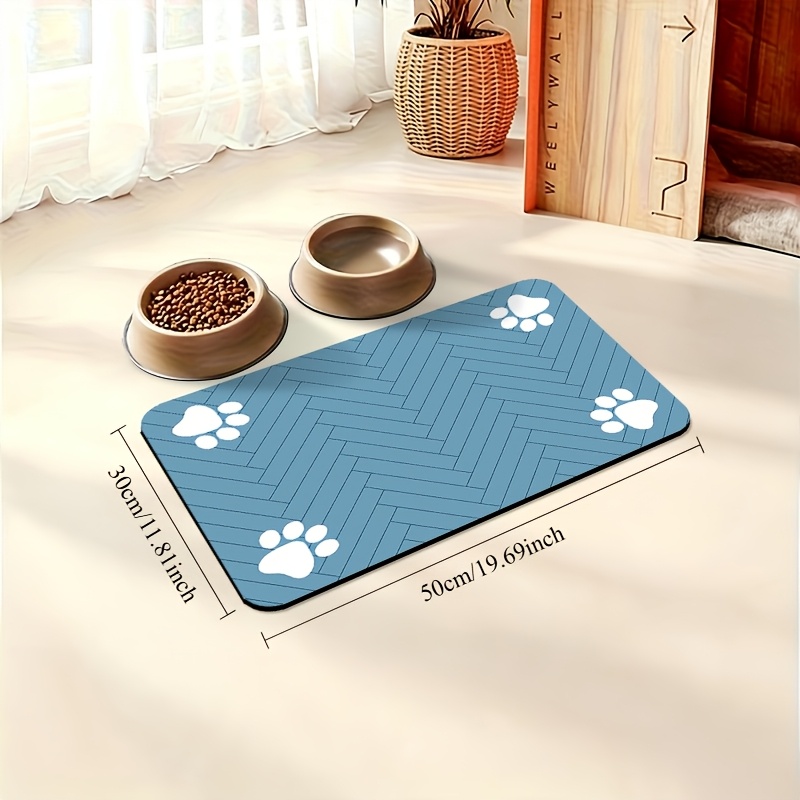 TEMU Geometric Paw Print Silica Gel Dog Feeding Mat - Non-slip, Quick- Absorbent Pet Food & Water Bowl Pad, Rectangle Shape For To Medium Dogs -
