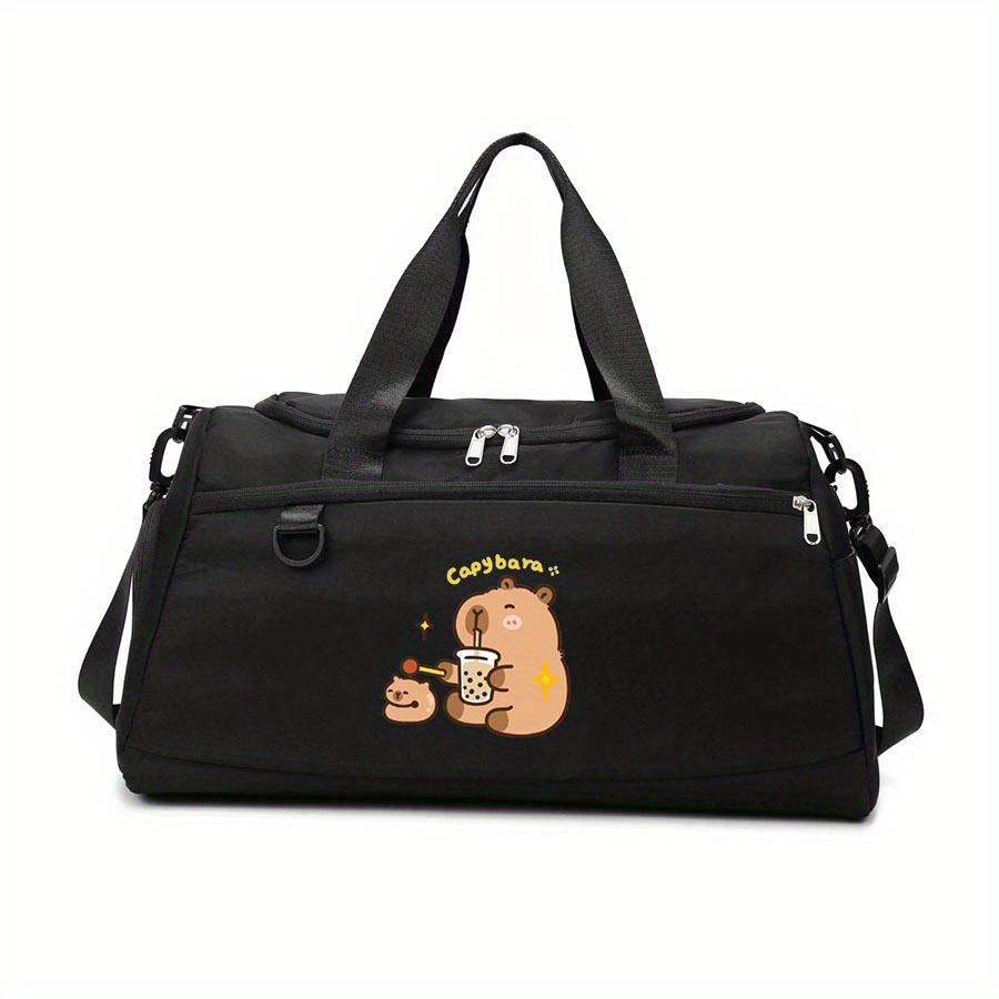 TEMU 1pc Cute Capybara Print Crossbody Bag - Large Capacity Gym & Travel Bag With Adjustable Strap, Zipper Closure - Durable Polyester Shoulder Purse