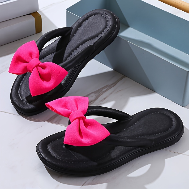 

Women's Bowknot Decor Flip Flops, Casual Clip Toe Summer Shoes, Lightweight Beach Shoes