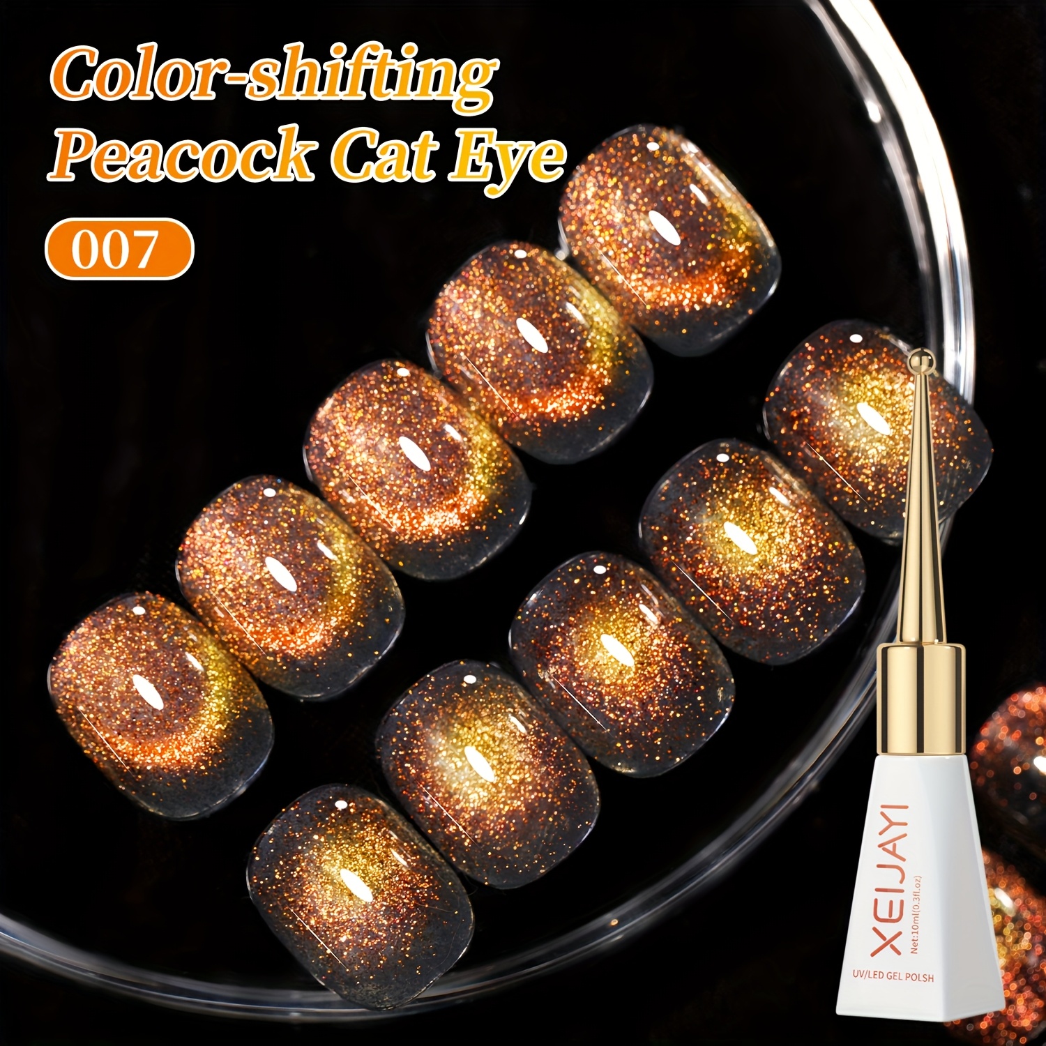 Image of Xeijayi Magnetic Cat Eye Nail Gel Suitable For /led, Holographic Magnetic Soak-off Gel Polish With Magnetic Powder For Diy Nail Art, /korean Style Magnetic Nail Tips, No For Salon & - Use ()