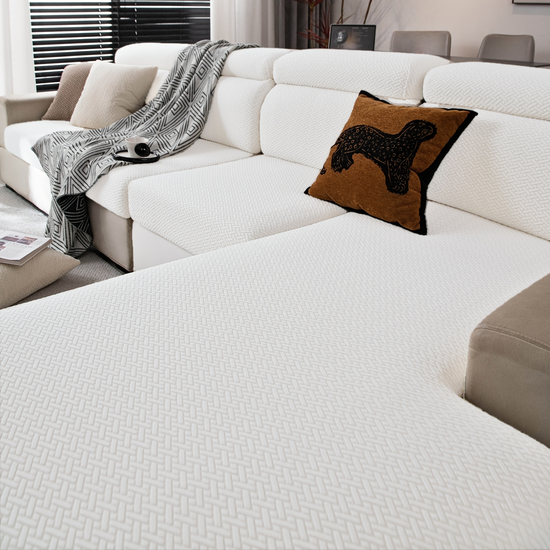 TEMU 1 Housse de canapé extensible en jacquard géométrique