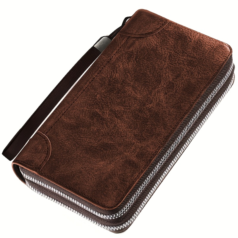 Image of Large Pu Wallet Double Zipper Clutch Long Phone Purse Business Hand Clutch Bag Card Holder Travel Wallet For Men