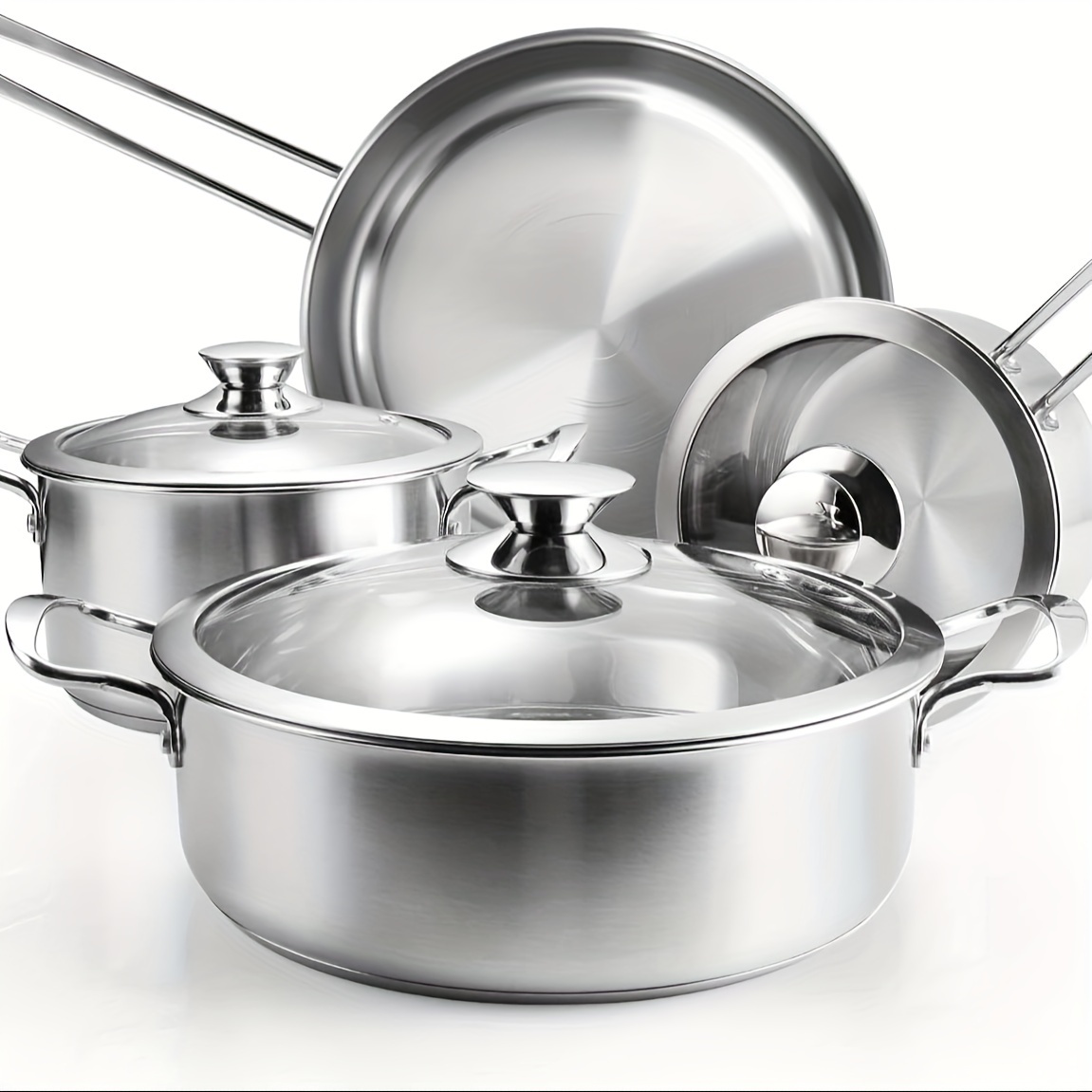 

Stainless Steel Pots And Pans Set, 7-piece Kitchen Cookware Sets With Glass Lids, Stay-cool Handle, Oven Safe, Works With Induction/electric And Gas Cooktops, Dishwasher