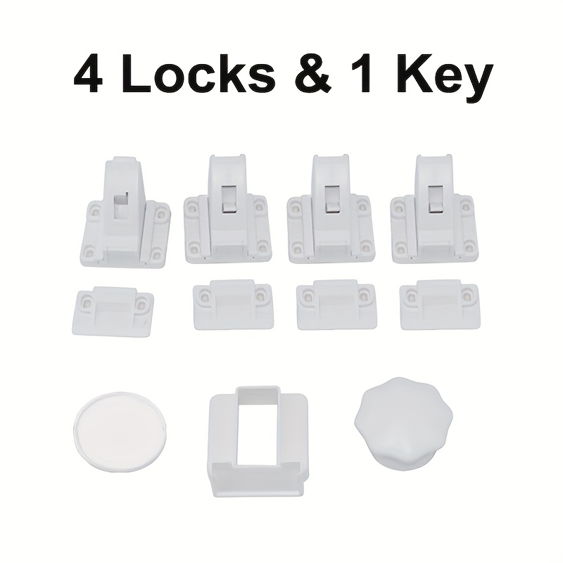 Image of 5pcs Household (4 Sets Of Locks + 1 Set Of Keys) Including Installation Aid Invisible Safety Lock Drawer Cabinet Door Kitchen Cabinet Door Lock Magnetic Lock