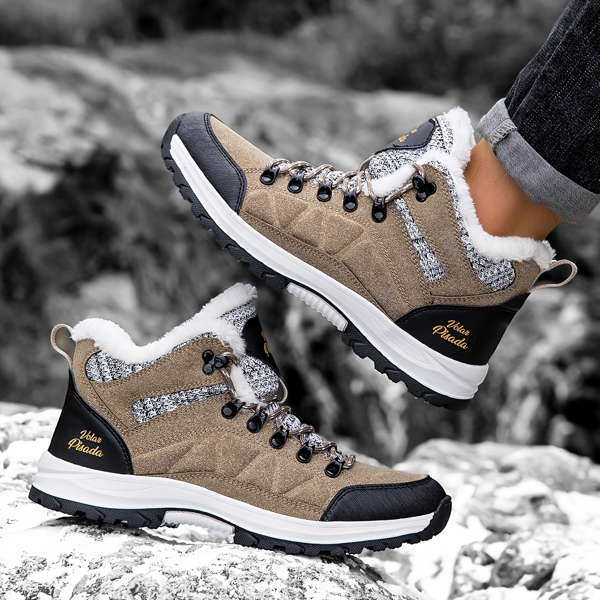 TEMU Botas de nieve nuevas para hombre, zapatos deportivos de nieve de invierno extragrandes para hombre con anticongelante y aislamiento de